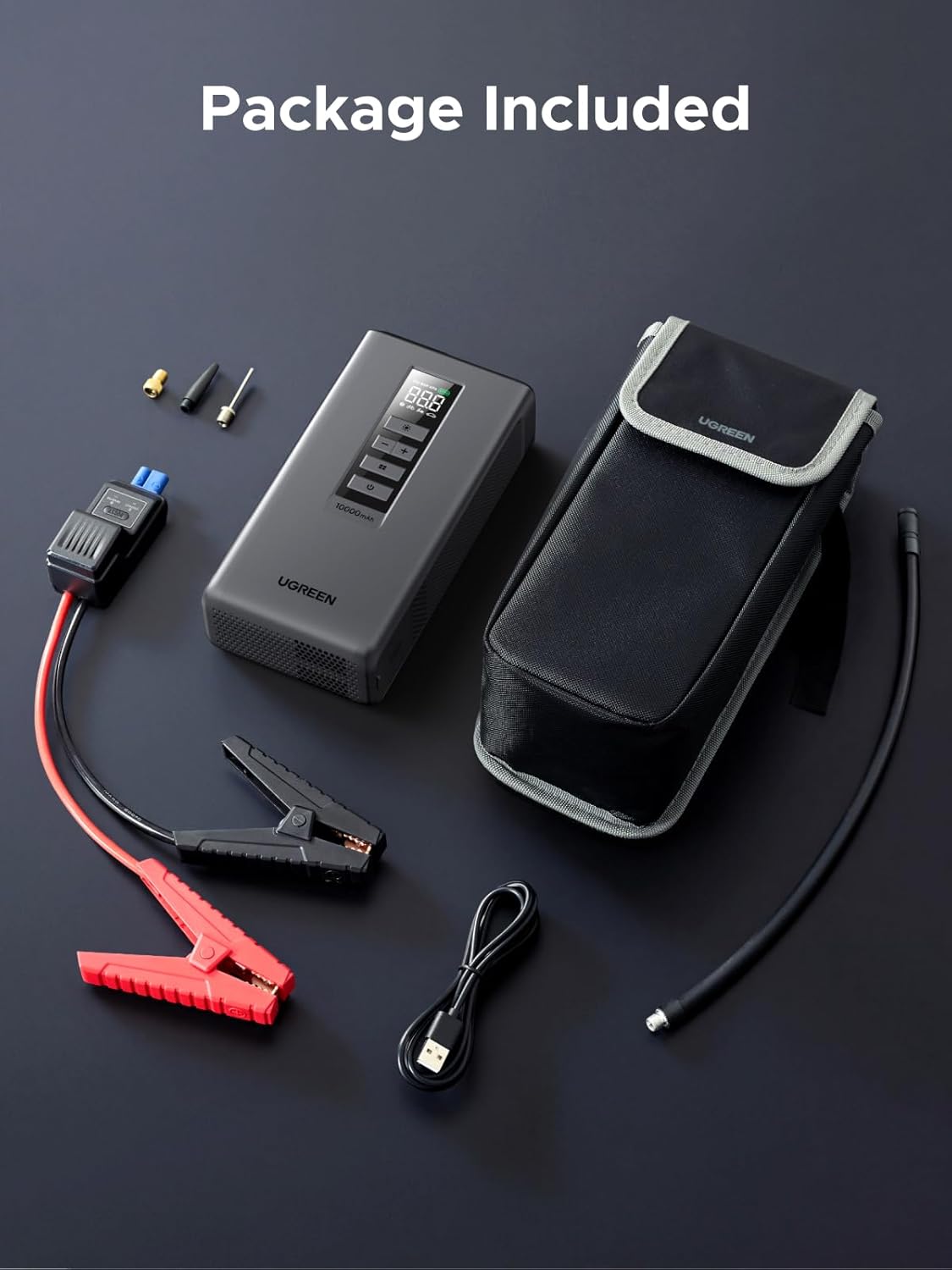UGREEN Car Battery Jump Starter with Air Compressor 150PSI, Car Jumper Starter Portable (4L Gas/2.8L Diesel), Jump Box Car Battery with Auto-Shutoff Tire Inflator, Jumper Cables and Light - Image 9